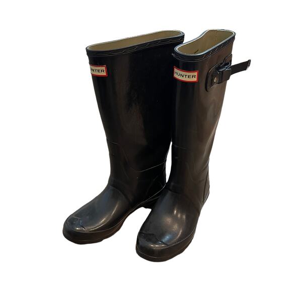 HUNTER Field Huntress Gloss Tall Rubber Boots Wellington Rainboots Size 7 Black - Picture 8 of 13